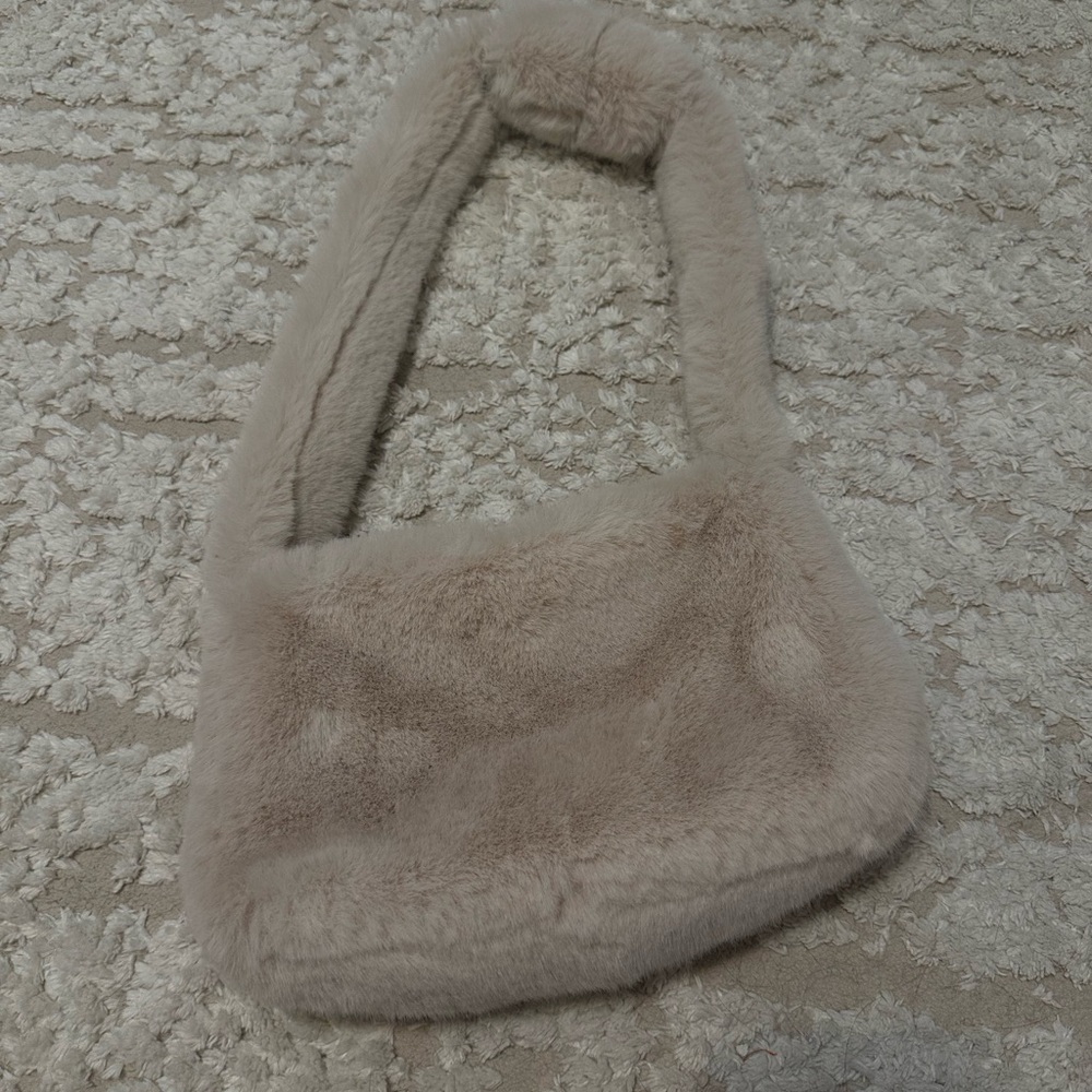 Beige Faux Fur Shoulder Bag